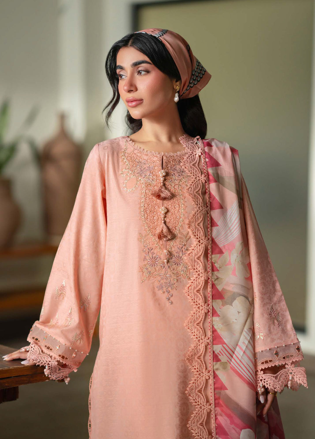 Raha by Nureh Unstitched Embroidered Jacquard Lawn 3 Piece Suit NU26URJ NE-235 - Festive Collection