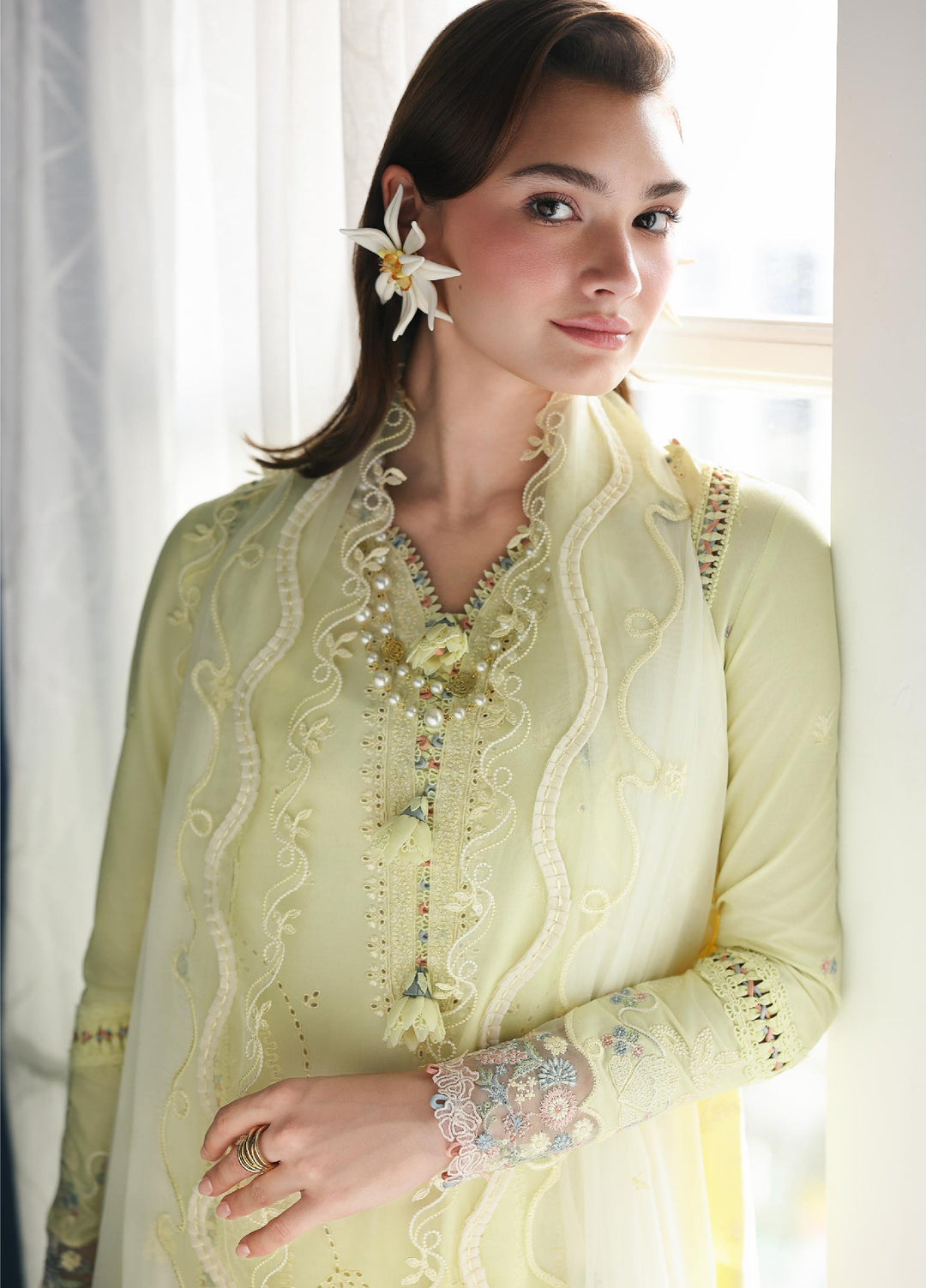 Q Line by Qalamkar Unstitched Chikankari Embroidered Lawn 3 Piece Suit QLK26UQL RP-13 MOONSTONE - Summer Collection