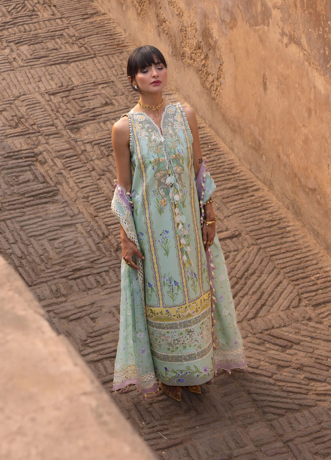 Flow by Crimson Unstitched Embroidered Lawn 3 Piece Suit CR26UFL D9 B-Seafoam - Festive Collection