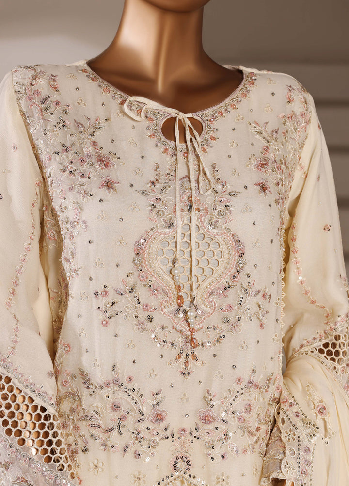 Fasane by HZ Textiles RTW Embroidered Chiffon 3 Piece Suit HZ26UCF HZK-236 Cream - Festive Collection