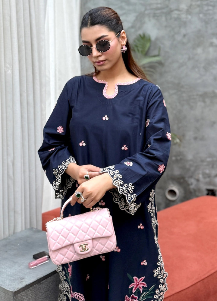 Rashid Textiles Women RTW Embroidered Lawn 2 Piece Suit D-01 Blue - Casual Collection