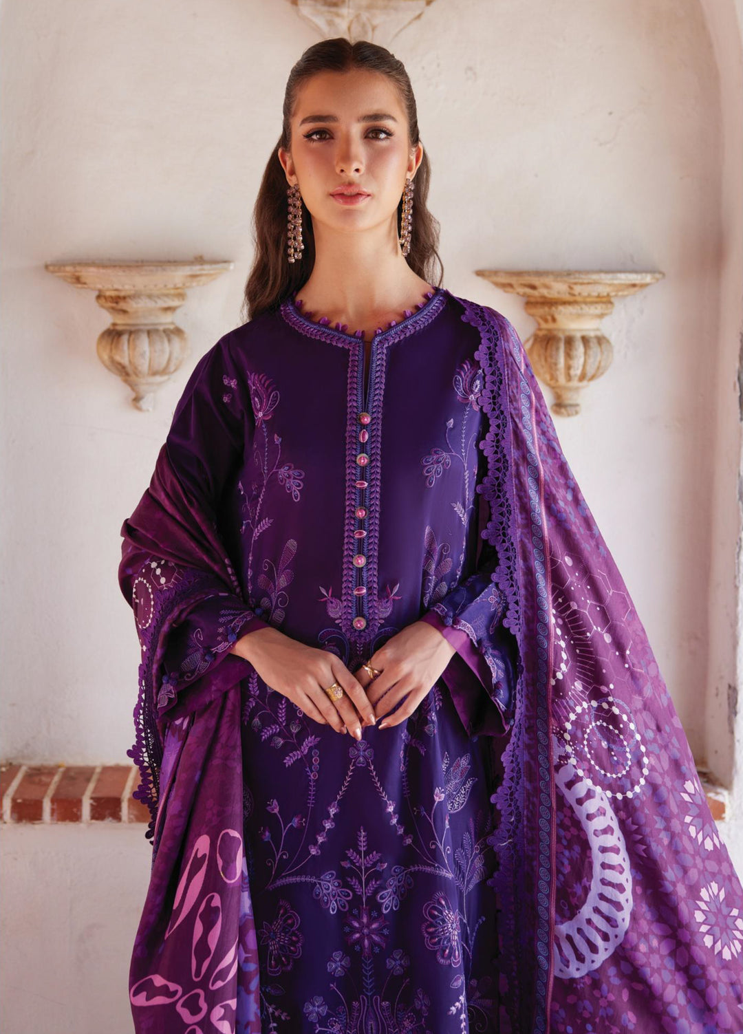 Farah Talib Aziz Unstitched Embroidered Lawn 3 Piece Suit FTA26UL FTA-06 VICENTA VIOLET - Summer