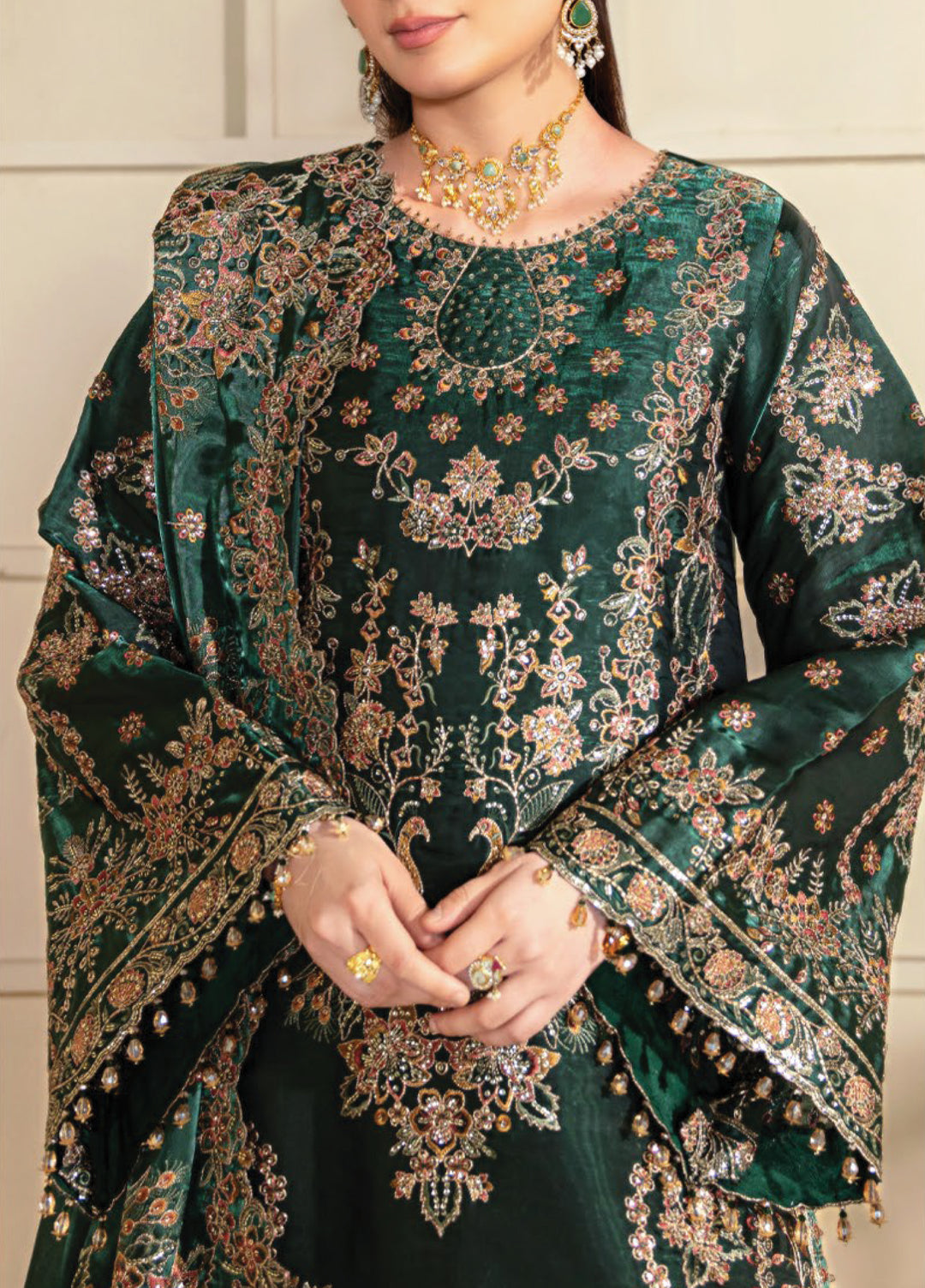 Aaina by Alizeh Unstitched Embroidered Sheesha Silk 3 Piece Suit AF26UASS D-11 GOTA - Festive Collection