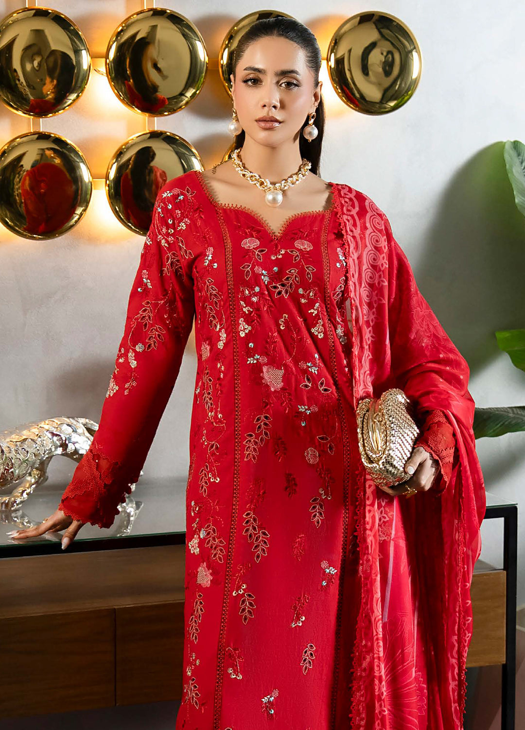 Aylin Unstitched Embroidered Luxury Lawn 3 Piece Suit AYL26UL D10 Crimson Charm - Summer Collection