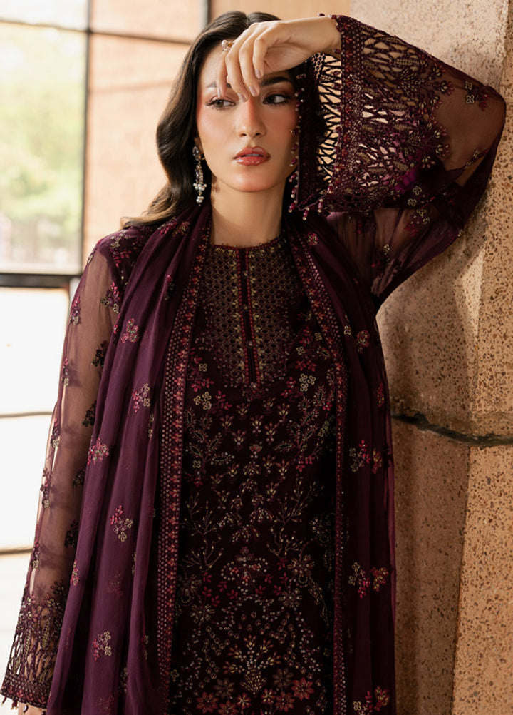 Lazawal by Lavish Premium Unstitched Embroidered Chiffon 3 Piece Suit LVP26UCL Maroon Majesty - Festive Collection