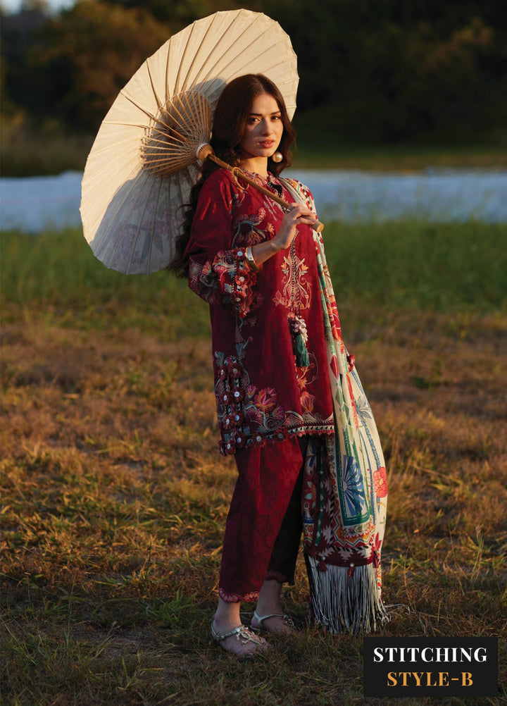 Farah Talib Aziz Unstitched Embroidered Lawn 3 Piece Suit FTA26UL FTA-02 SOFIA SCARLET - Summer