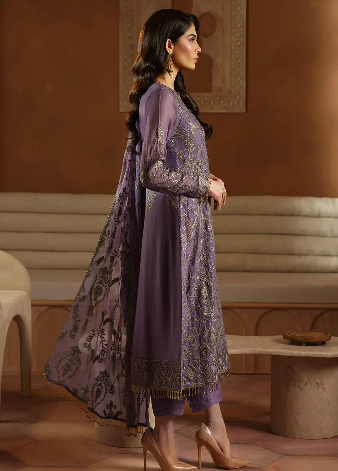 Zarif Women Unstitched Embroidered Chiffon 3 Piece Suit ZR26UFC ZFN 03 JAHAAN - Festive Collection