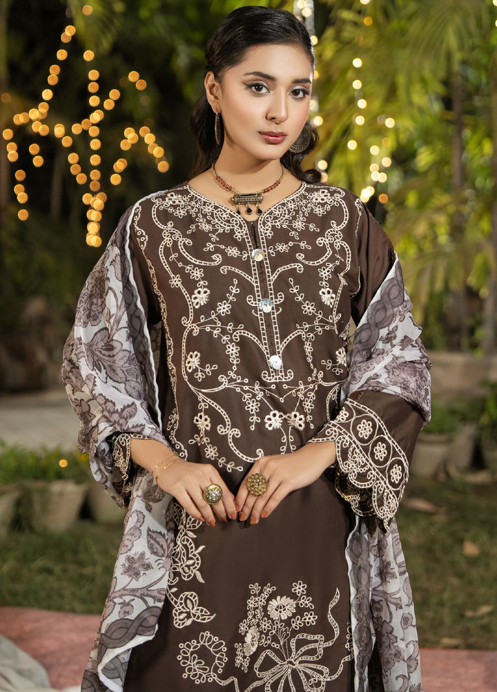 Dhaga Women RTW Embroidered Cotton 3 Piece DHG26PCN Mocha Elegence - Eid Collection
