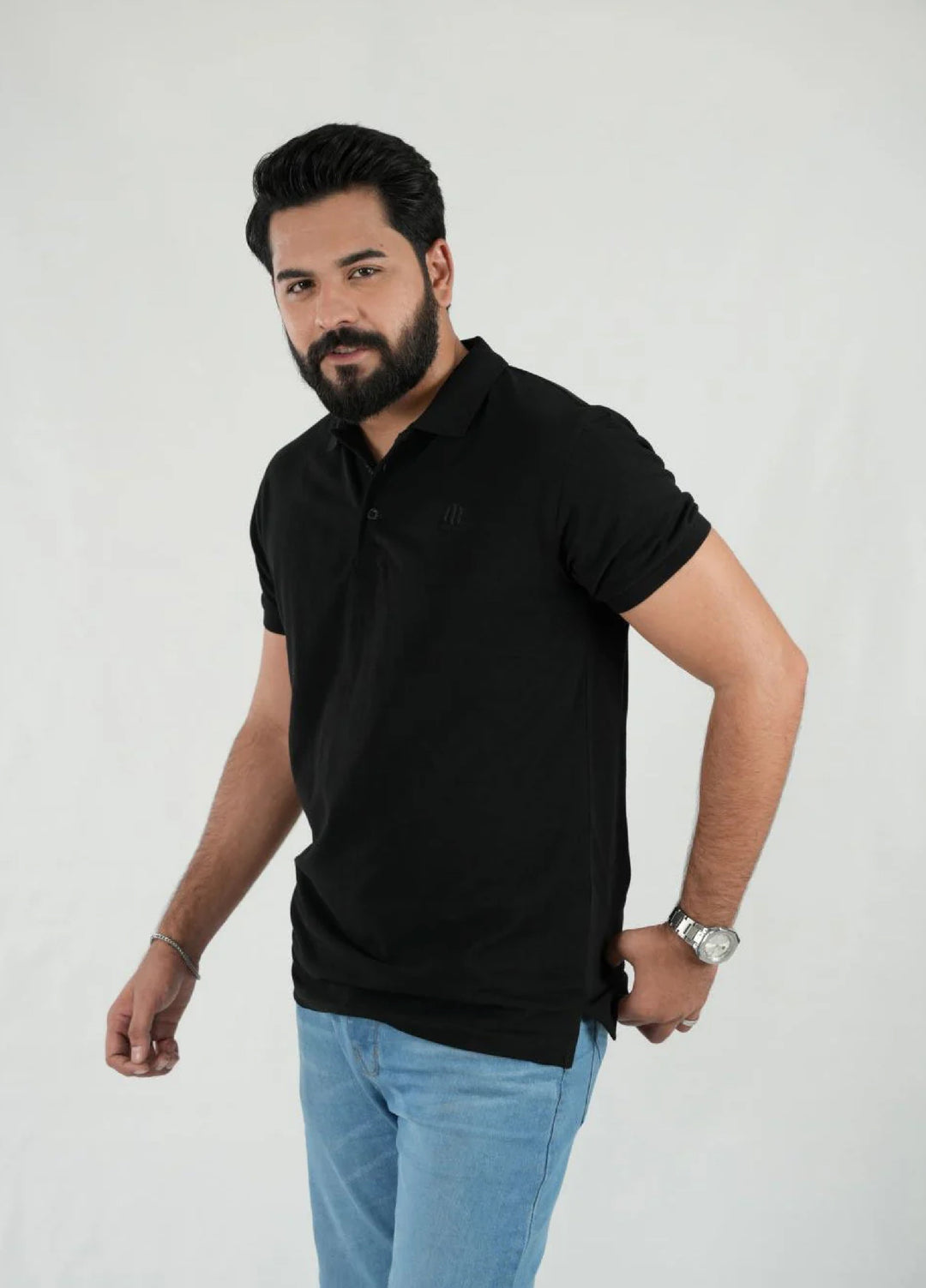 Mercato RTW Solids Cotton 1 Piece Black Polo Shirt