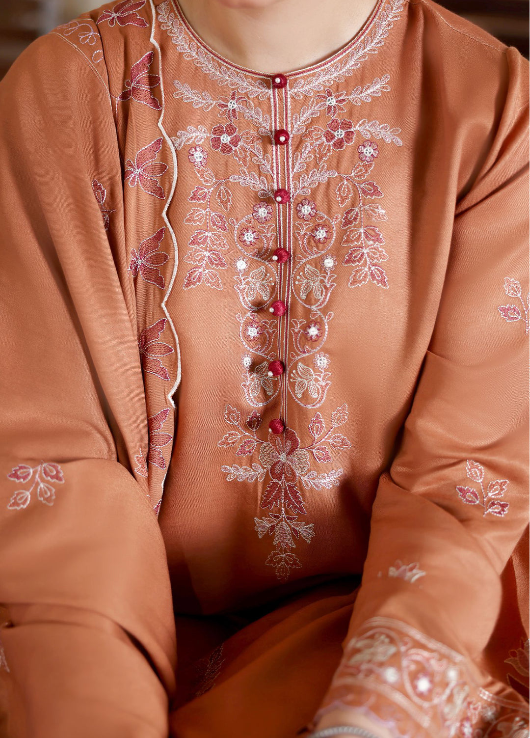 Cross Stitch Unstitched RTS Marina Embroidered Suits 3 Piece CS25MW D-02 Autumn Glaze - Winter Collection