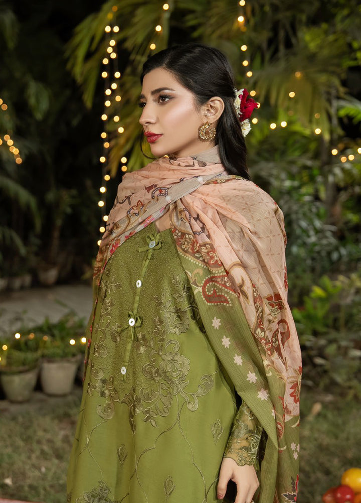 Dhaga Women RTW Embroidered Cotton 3 Piece DHG26PCN Olivkovyy - Eid Collection