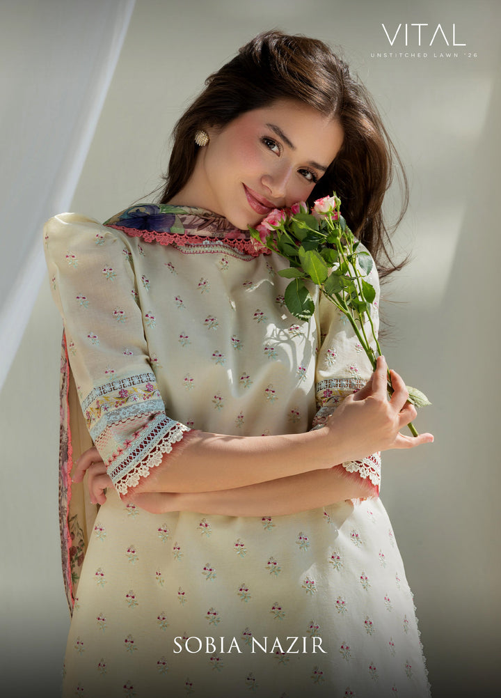 Vital by Sobia Nazir Unstitched Embroidered Lawn 3 Piece Suit SN26UVL 10A - Summer Collection