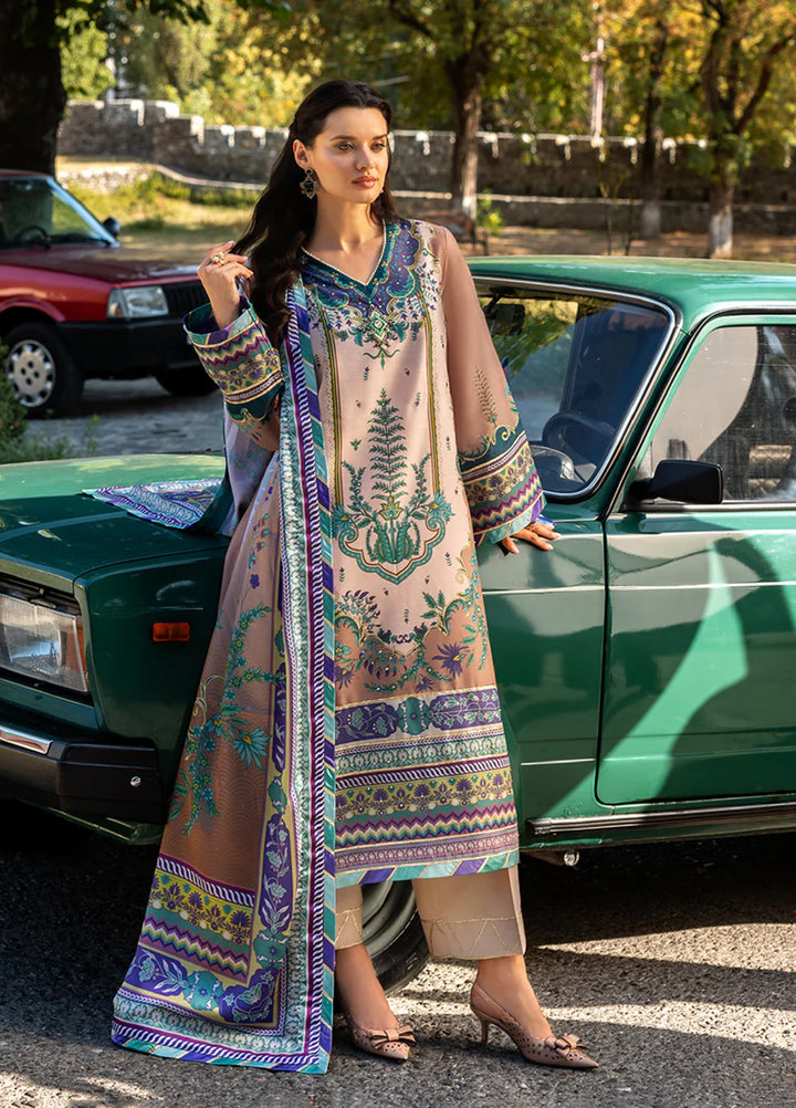 Mushq Hemline Echoes Of Serneity Unstitched Festive Raw Silk Printed 3 Piece MQ25ES D-08 Aurora Echo - Festive Collection