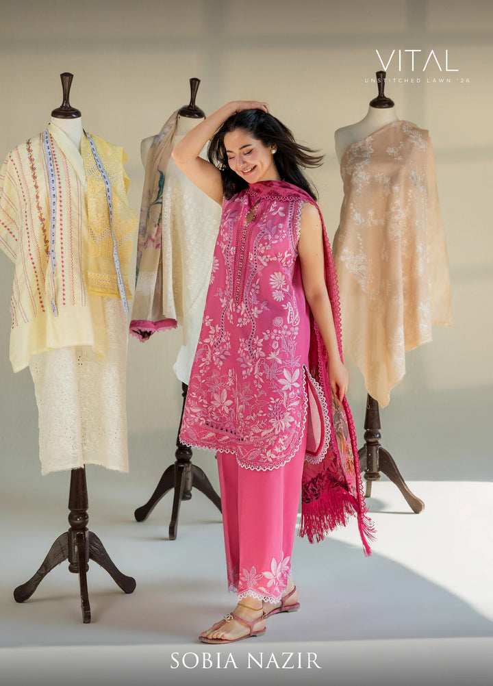 Vital by Sobia Nazir Unstitched Embroidered Lawn 3 Piece Suit SN26UVL 8A - Summer Collection