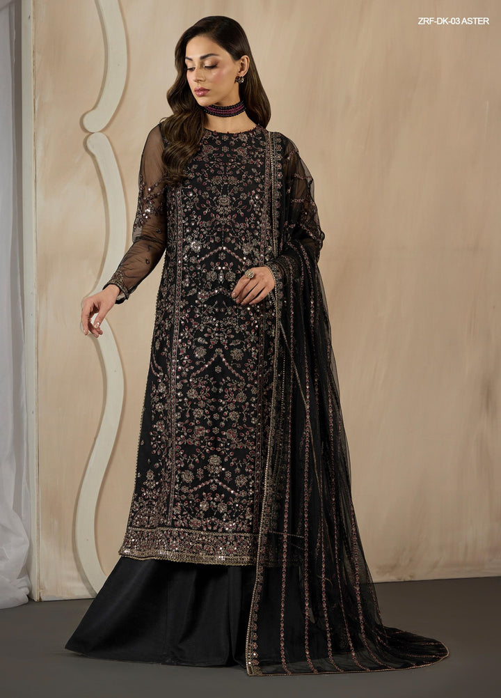 Dharkash by Zarif Unstitched Embroidered Net 3 Piece Suit ZR26UDN ZRF-DK-03 ASTER - Festive Collection