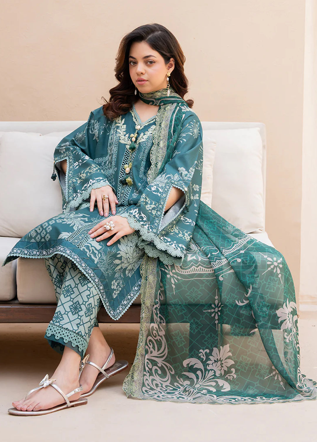 Summer in Bloom By Roheenaz Unstitched Printed Lawn 3 Piece Suit RN26USBL 33B Gradenia Veil - Festive Collection
