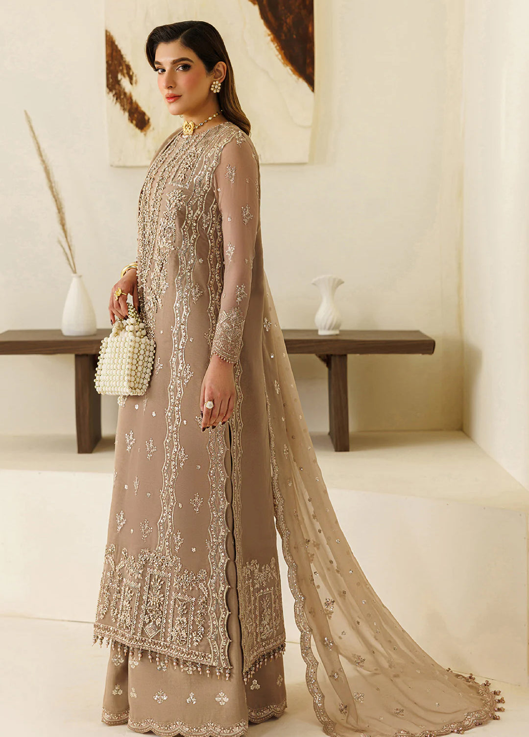 Aymal by Alizeh Fashion Handcrafted Unstitched Embroidered Chiffon 3 Pcs Suit AF26UAC 01-DISE - Festive Collection