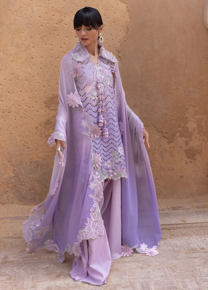 Flow by Crimson Unstitched Embroidered Lawn 3 Piece Suit CR26UFL D8 B-Lilac - Festive Collection