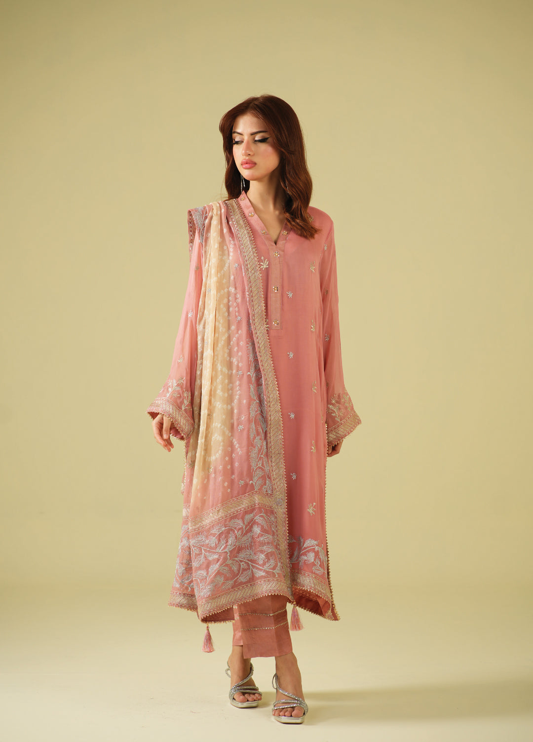 Satrang by Zouj Unstitched Chunri Chiffon Embroidered Suits 3 Piece ZJ25SC ZJCH-0031 Peach - Festive Collection