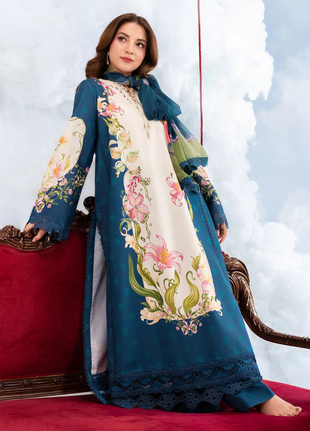 M Basics by Maria B Unstitched Embroidered Lawn 3 Piece Suit MB26SSEL MB-CUSV14-05B - Eid Collection