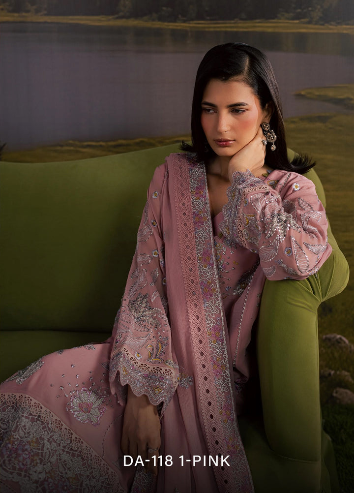 Divani by Daria Unstitched Embroidered Chiffon 4 Piece Suit DN26UD DA-118 1-PINK - Festive Collection