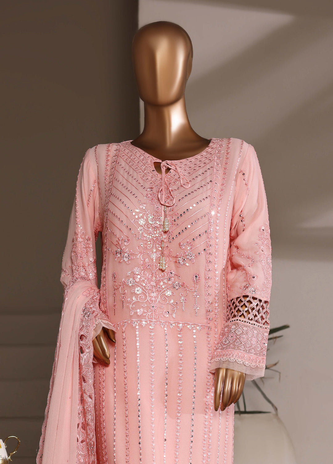 Fasane by HZ Textiles RTW Embroidered Chiffon 3 Piece Suit HZ26UCF HZK-241 Pink - Festive Collection