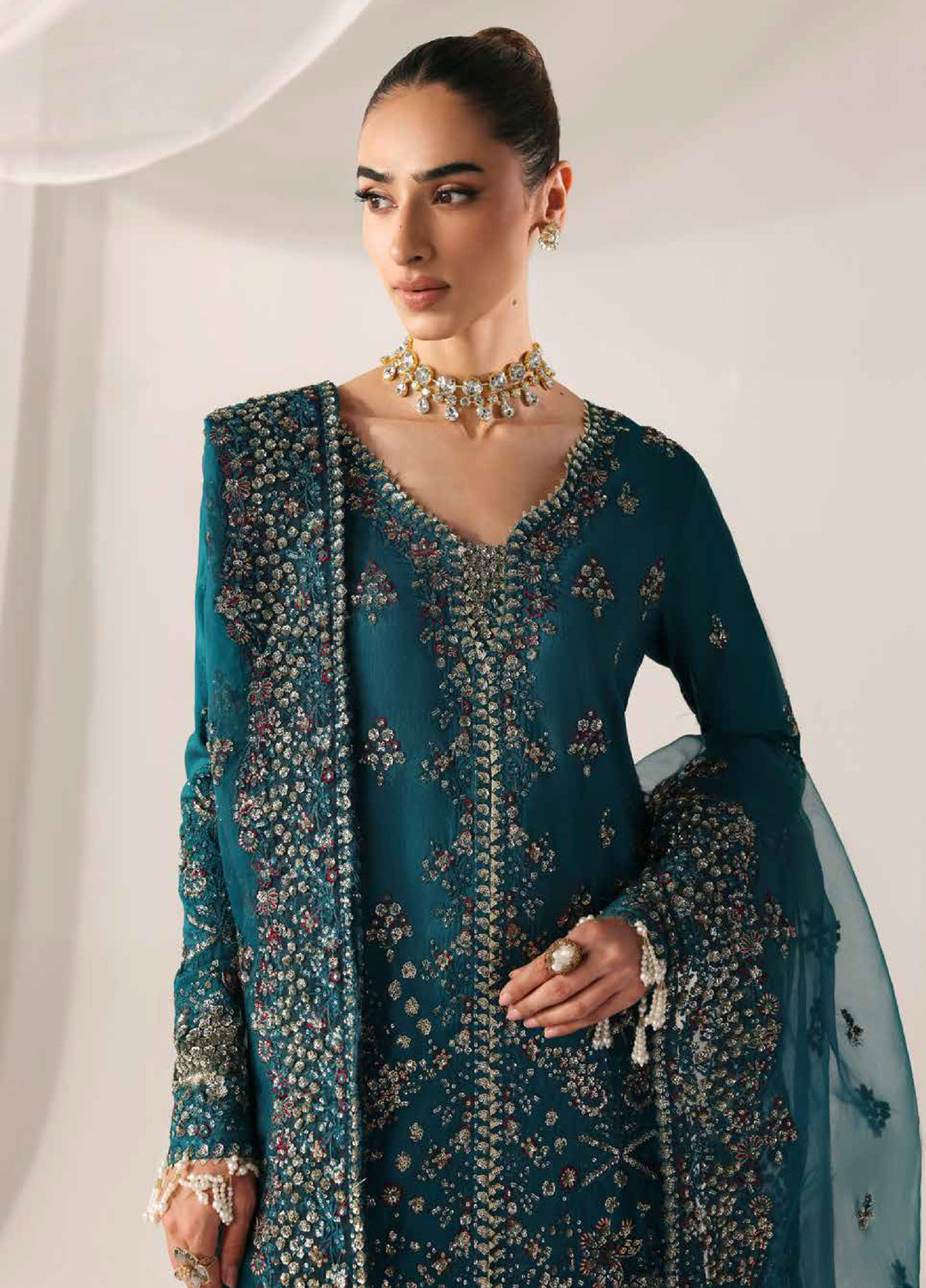 Serein Luxe by Emaan Adeel Unstitched Raw Silk Embroidered Suits 3 Piece EA25SL D-6 Moonlight Night - Festive Collection