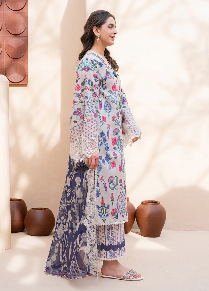 Summer in Bloom By Roheenaz Unstitched Printed Lawn 3 Piece Suit RN26USBL 31B Rosette - Festive Collection