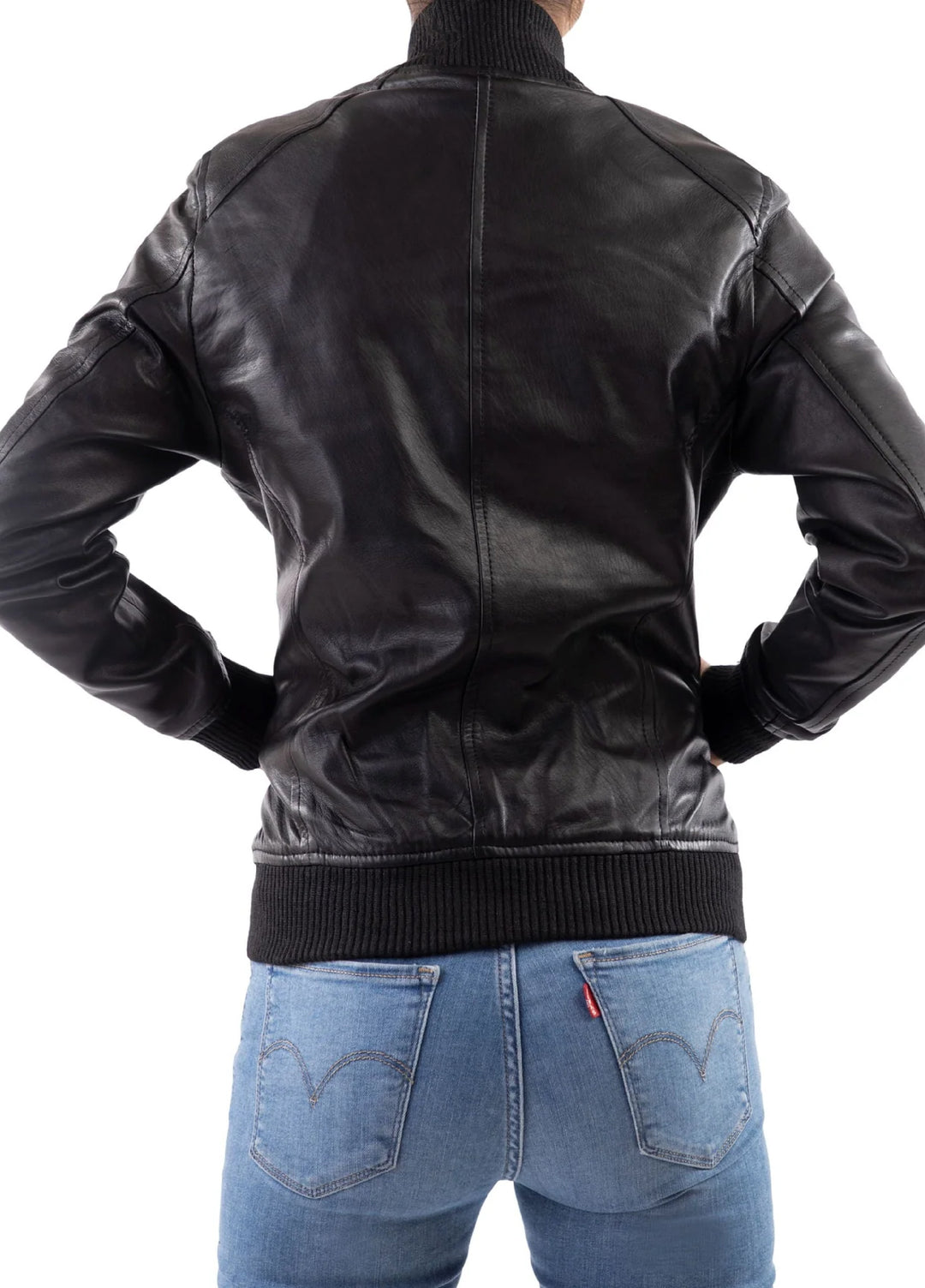 Jild Bomber Jacket Solids Womens Bomber Leather Jacket Black - Winter Collection