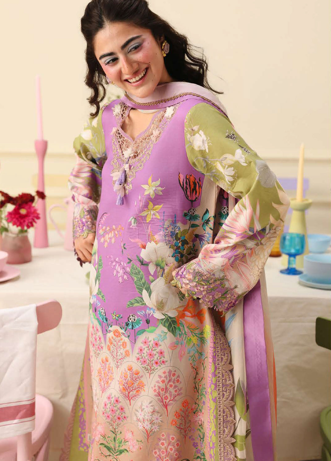 Soleil Hemline by Mushq Unstitched Printed Lawn 3 Piece Suit MU26USL Lilac Whim HUNSS260308 - Festive Collection