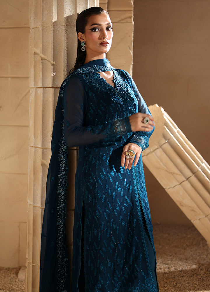 Luxe by Azure Unstitched Chiffon Embroidered Suits 3 Piece AZ25LF Celeste - Festive Collection