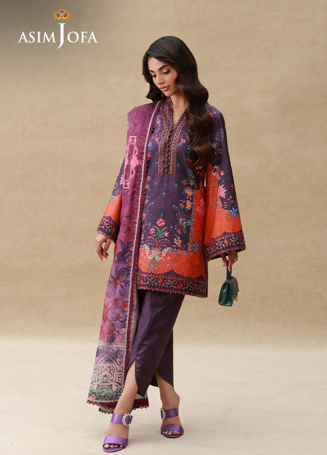 Asim Jofa Unstitched Printed Silk 3 Piece Suit AJ26UPS AJULSC-10 - Casual Collection