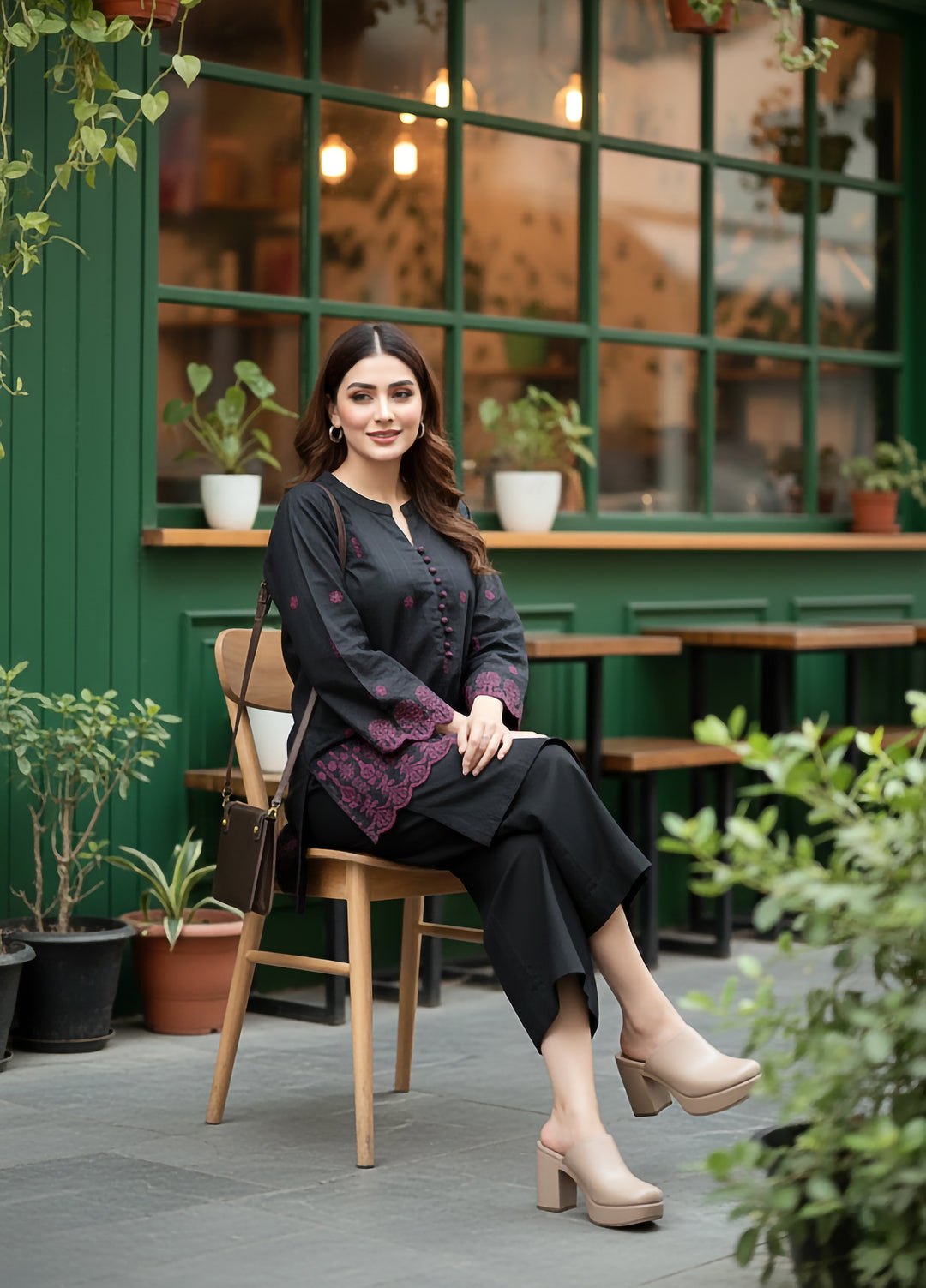 Lakhany Women Pret Embroidered Cambric Shirt Black - Winter Collection