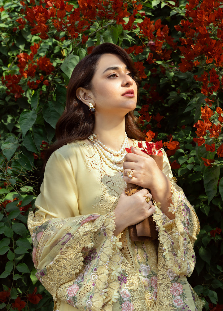 Elaf Premium Unstitched Embroidered Luxury Lawn 3 Piece Suit EL26UPL ELY- 5 SOUCI - Summer Collection