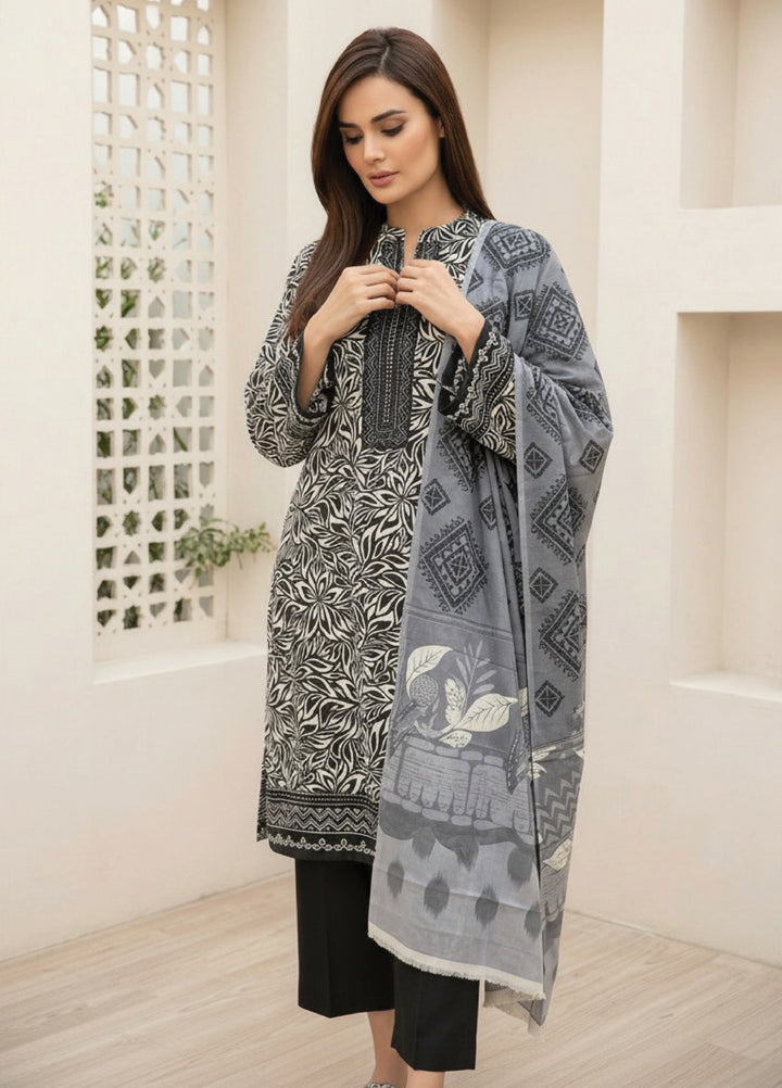 Black N White by Regalia Textiles Unstitched Printed Lawn 3 Piece Suit RG26ULBW D3 - Casual Collection