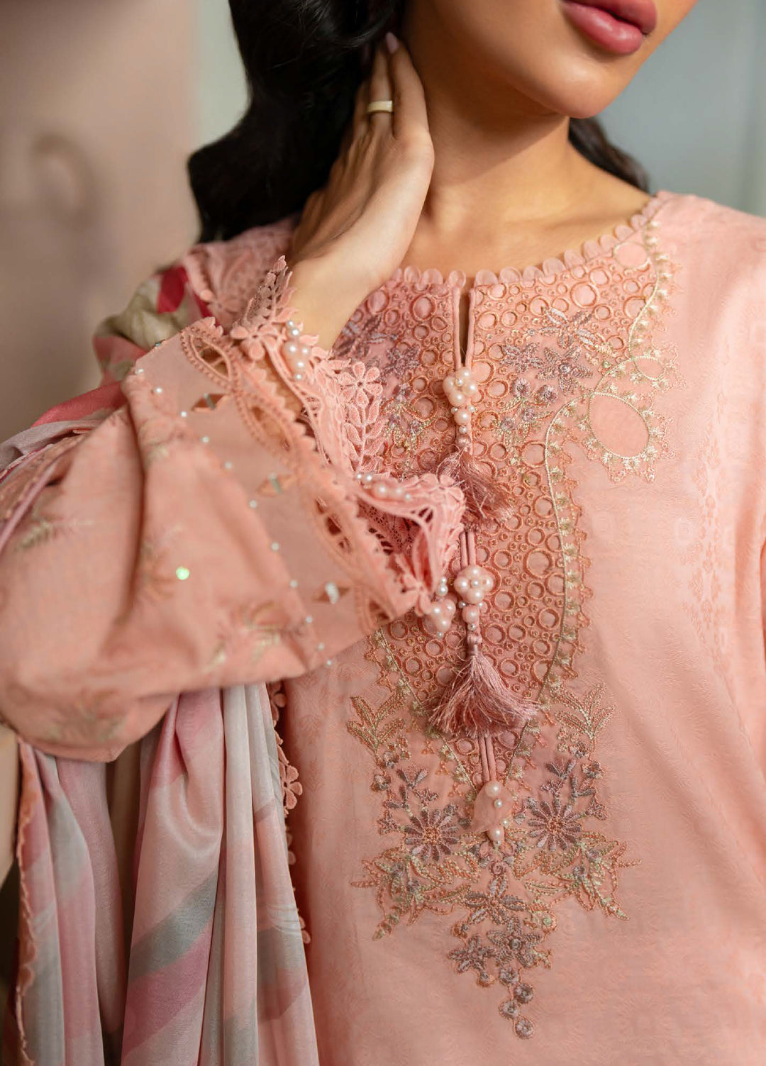 Raha by Nureh Unstitched Embroidered Jacquard Lawn 3 Piece Suit NU26URJ NE-235 - Festive Collection