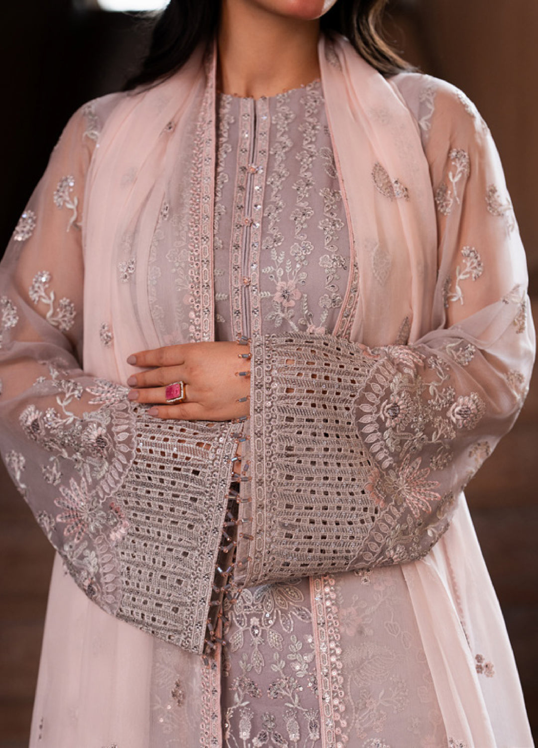 Lazawal by Lavish Premium Unstitched Embroidered Chiffon 3 Piece Suit LVP26UCL Lavender Glow - Festive Collection