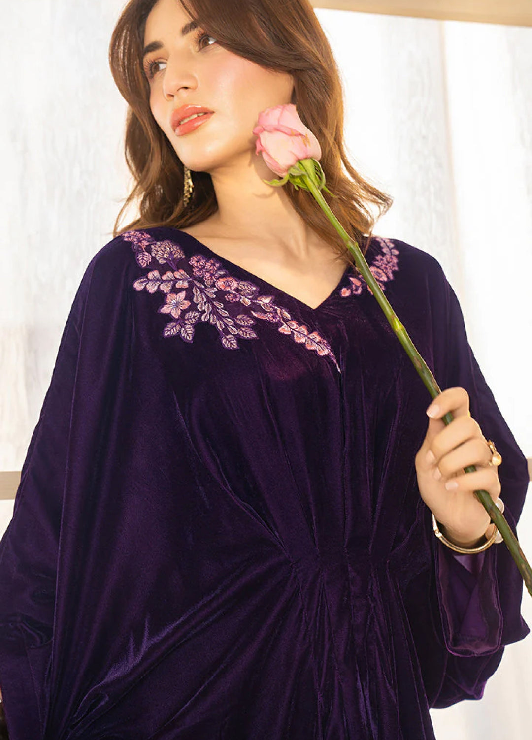 Winter Hues by Naayas Women Pret Embroidered Kaftaan Velvet Mahrose - Winter Collection