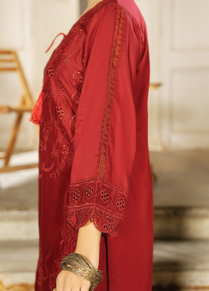 Dhaga Women RTW Embroidered Cotton 3 Piece DHG26PCN Ruby dusk - Eid Collection