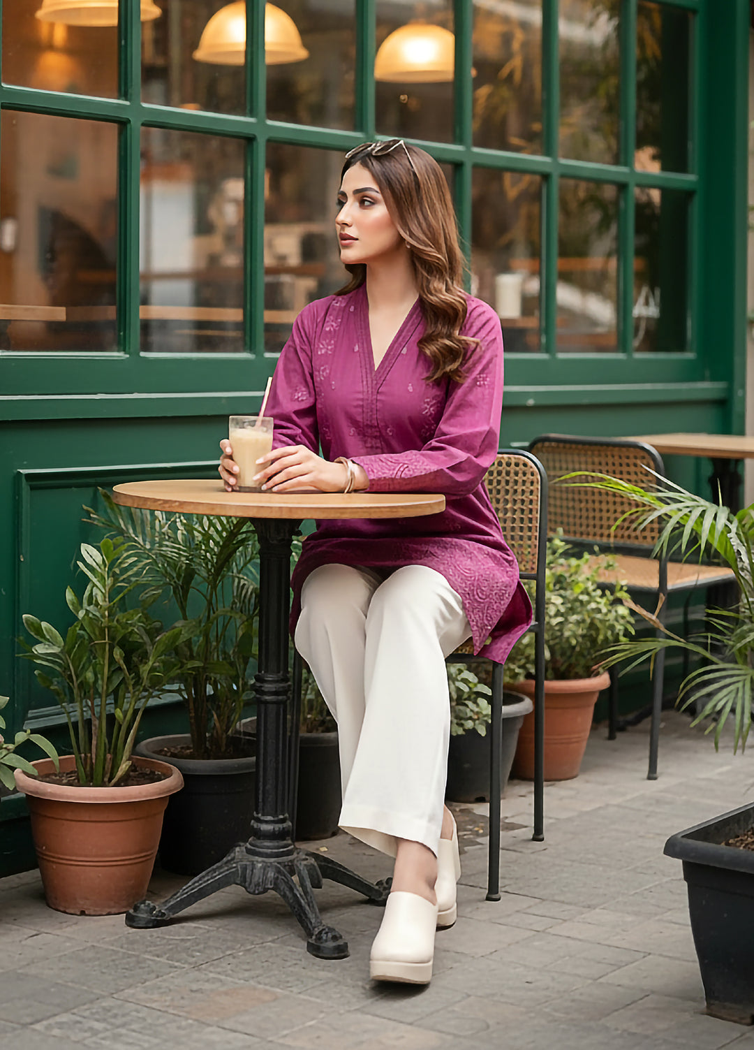 Lakhany Women Pret Embroidered Cambric Shirt Plum - Winter Collection
