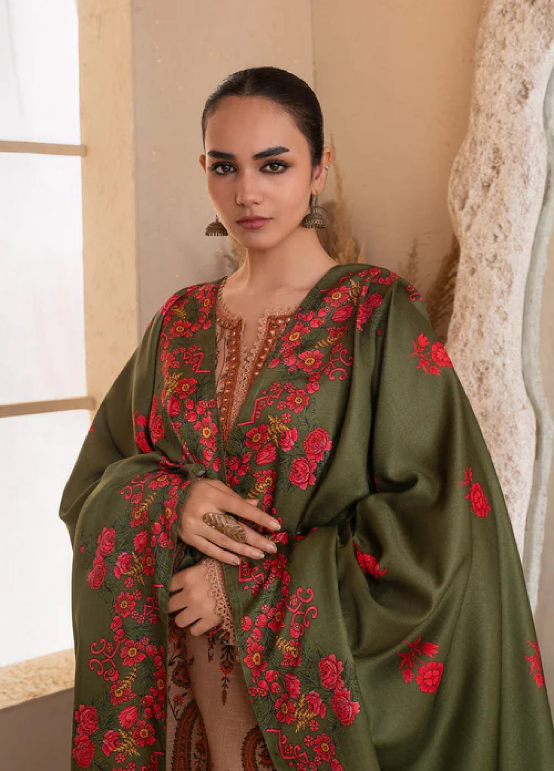 Jugnu by Chandan Nagri Women Pret Embroidered Khaddar 3 Piece Suit Mehru - Winter Collection