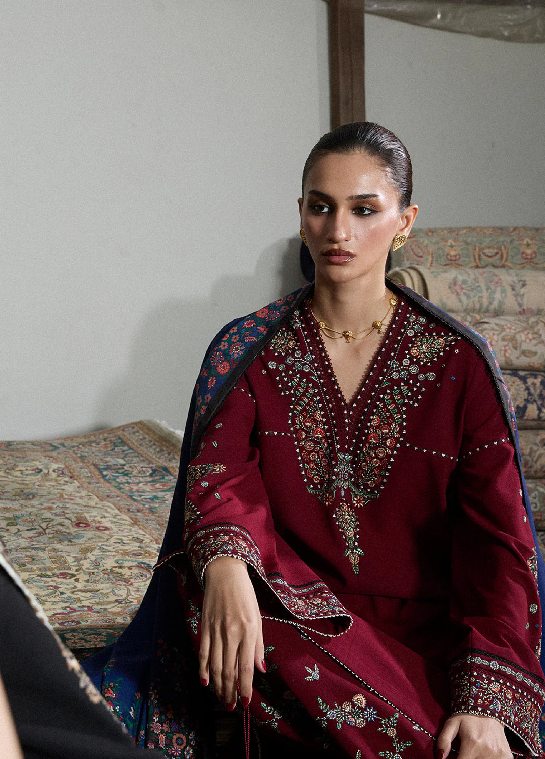 Jugnu by Hussain Rehar Unstitched Karandi Embroidered Suits 3 Piece HR25JW Rami - Winter Collection