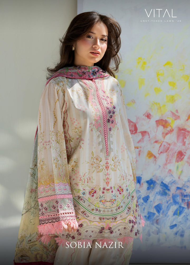 Vital by Sobia Nazir Unstitched Embroidered Lawn 3 Piece Suit SN26UVL 2A - Summer Collection