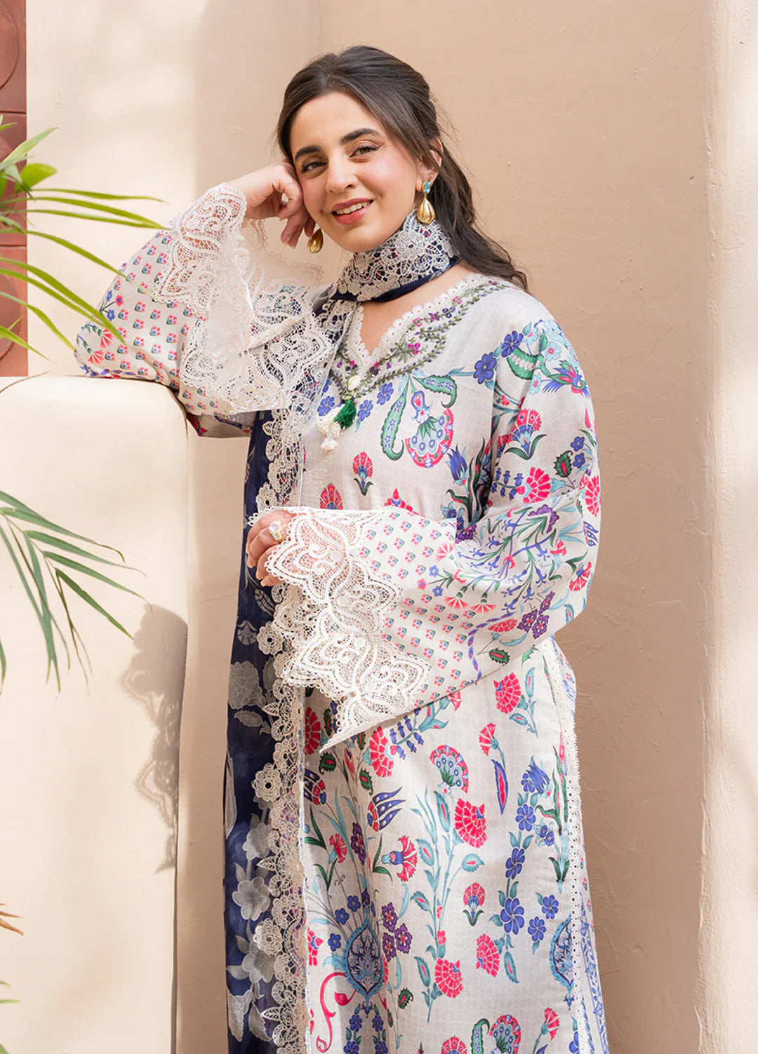 Summer in Bloom By Roheenaz Unstitched Printed Lawn 3 Piece Suit RN26USBL 31B Rosette - Festive Collection