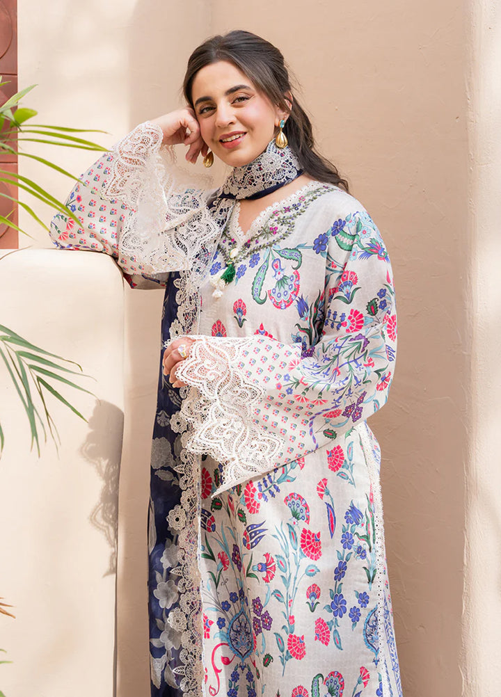 Summer in Bloom By Roheenaz Unstitched Printed Lawn 3 Piece Suit RN26USBL 31B Rosette - Festive Collection