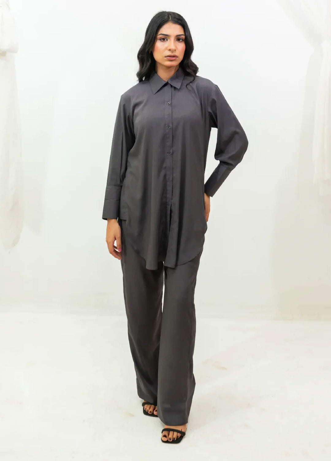 Zauk Pret Wrinkle Free Crepe 2 Piece Solids Charcoal Gray - Casual Collection