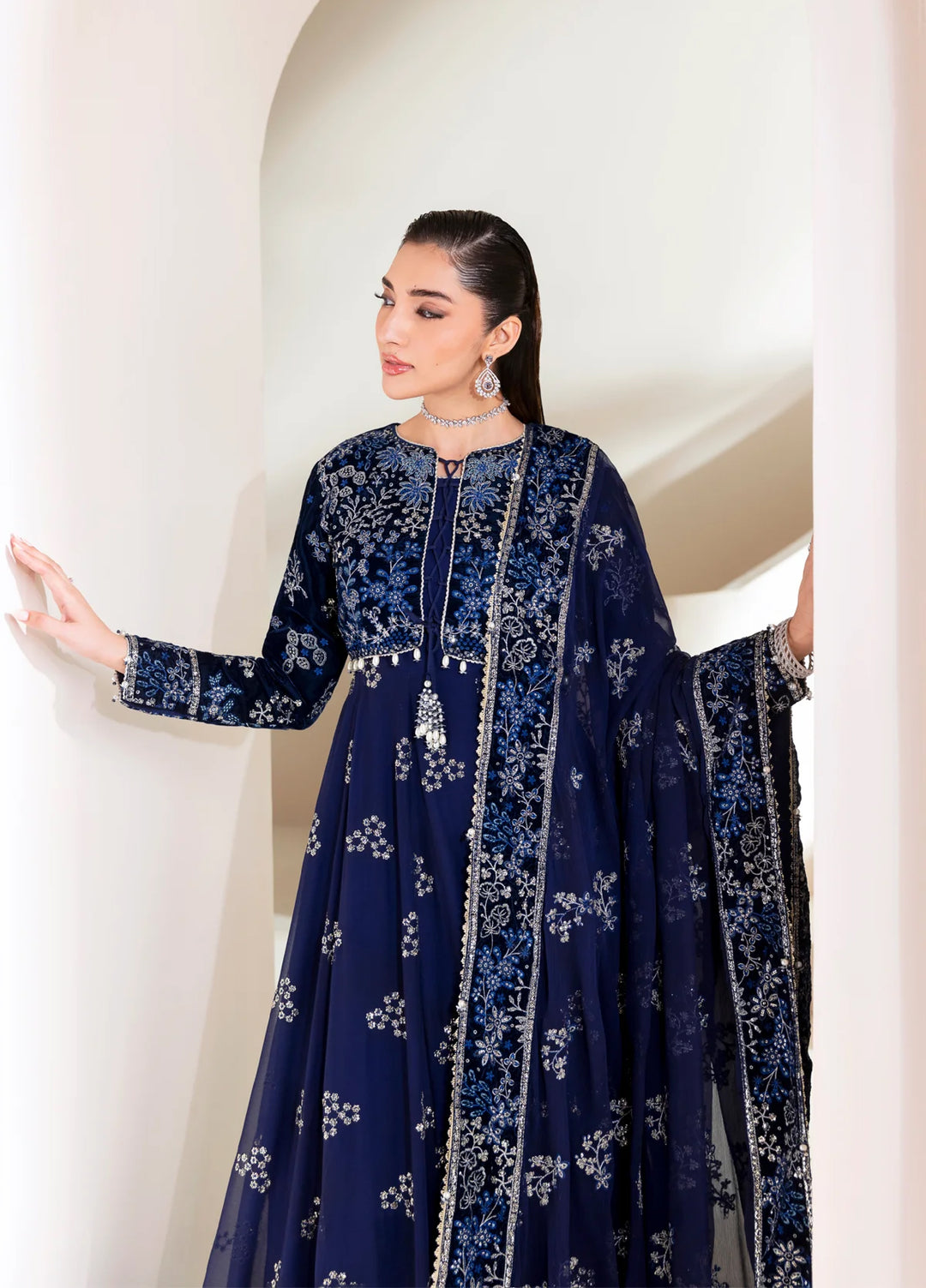 Xenia Formal Luxury Unstitched Embroidered Chiffon Suits 3 Piece XE25FL XF-1067 Maklina - Formals Collection