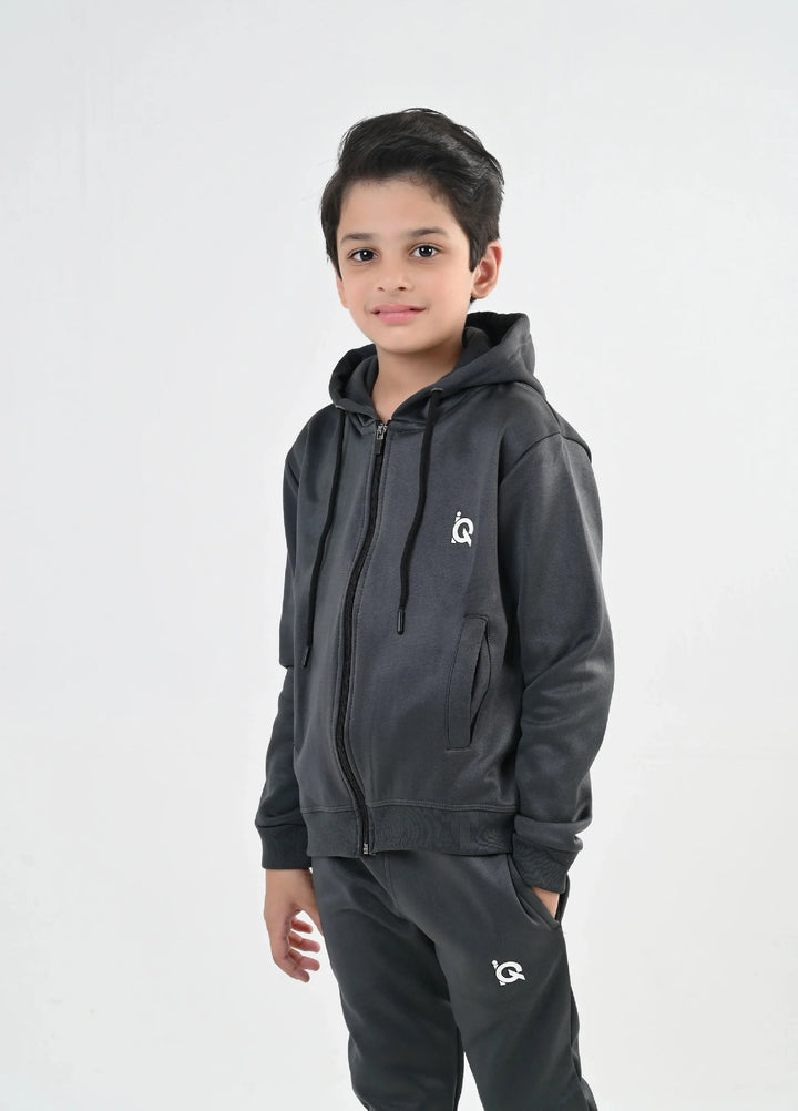 IQ Exclusive Kids Track Suit Fleece 2 PieceGrey Zip Hoodie Tracksuit-Unisex Kids - Winter Collection
