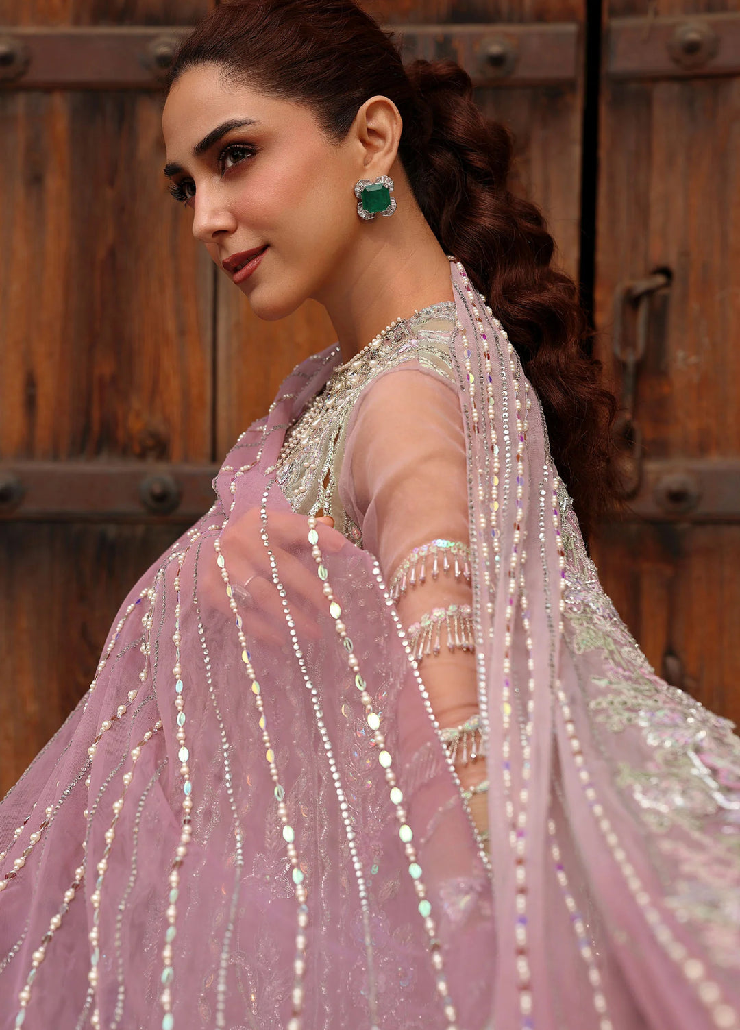 Crimson Unstitched Embroidered Organza 3 Piece Suit CR26UW D-4 Tilsam Lilac - Festive Collection