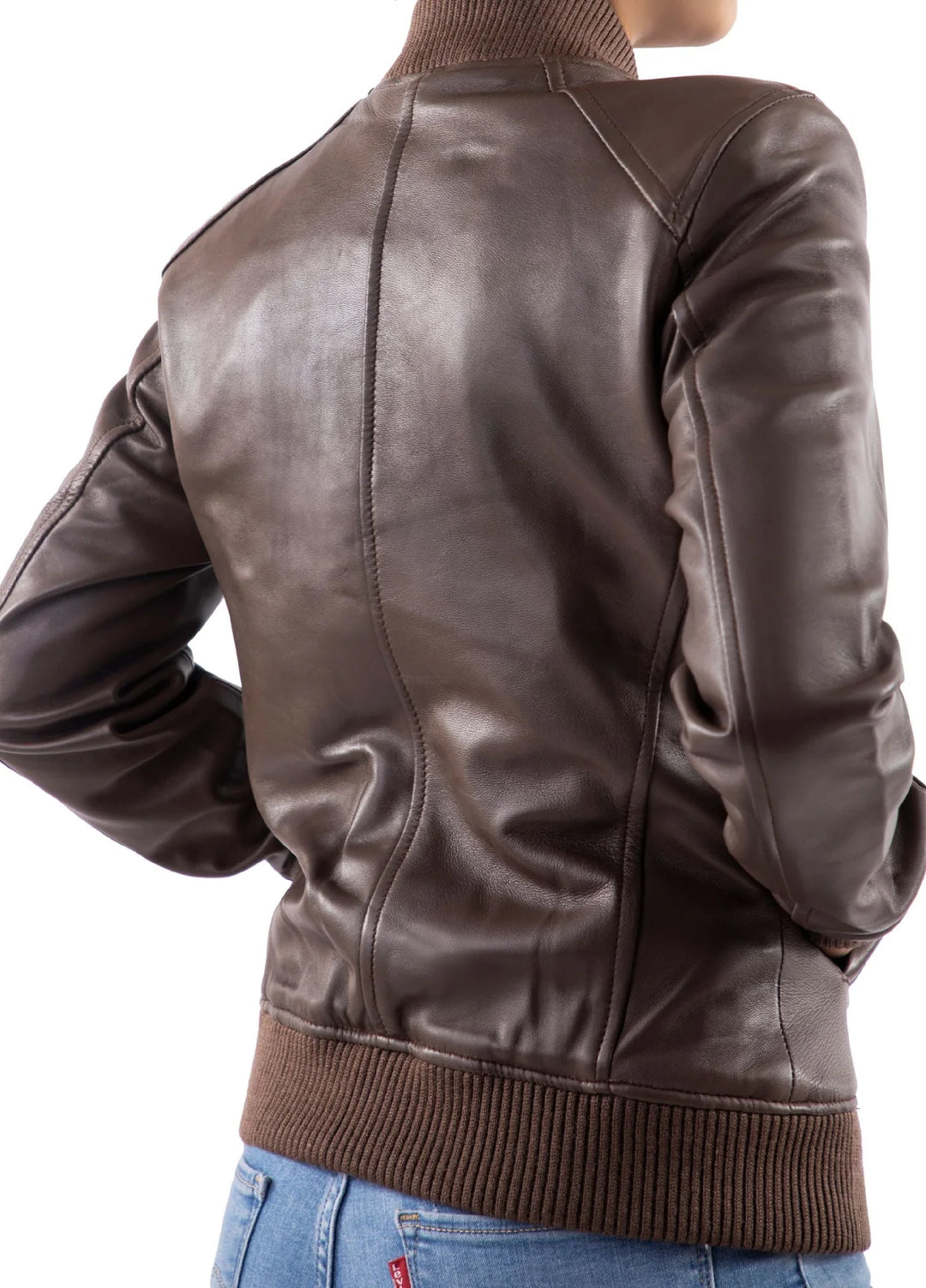 Jild Bomber Jacket Solids Womens Bomber Leather Jacket Brown - Winter Collection